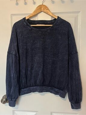 Free People We The Free Washed Blue Pullover Sweatshirt XXS Oversized